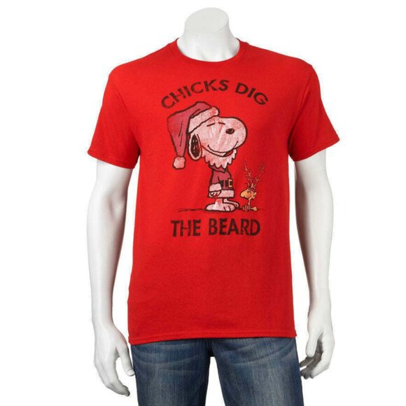 Peanuts Santa Snoopy "Chicks Dig the Beard" Christmas T-Shirt - Picture 1 of 9